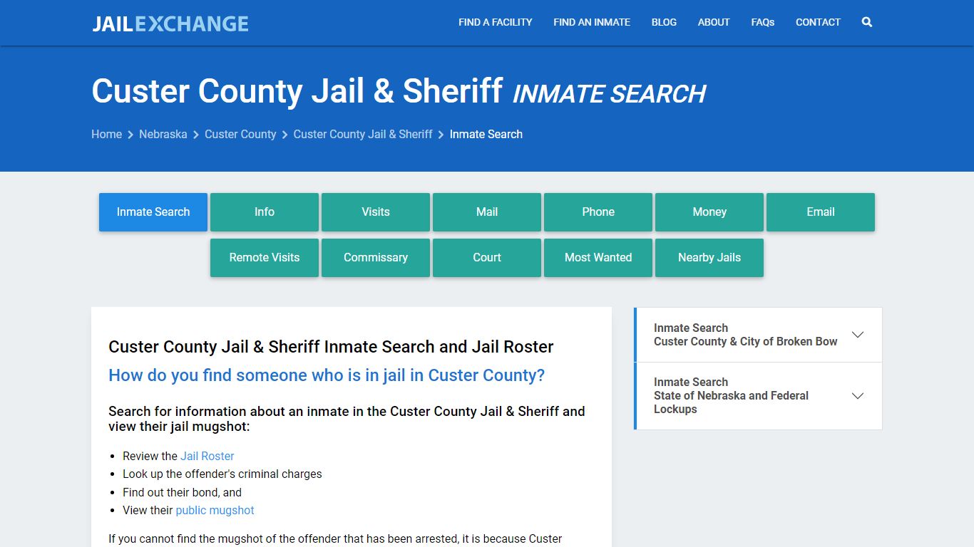 Custer County Jail & Sheriff Inmate Search - Jail Exchange
