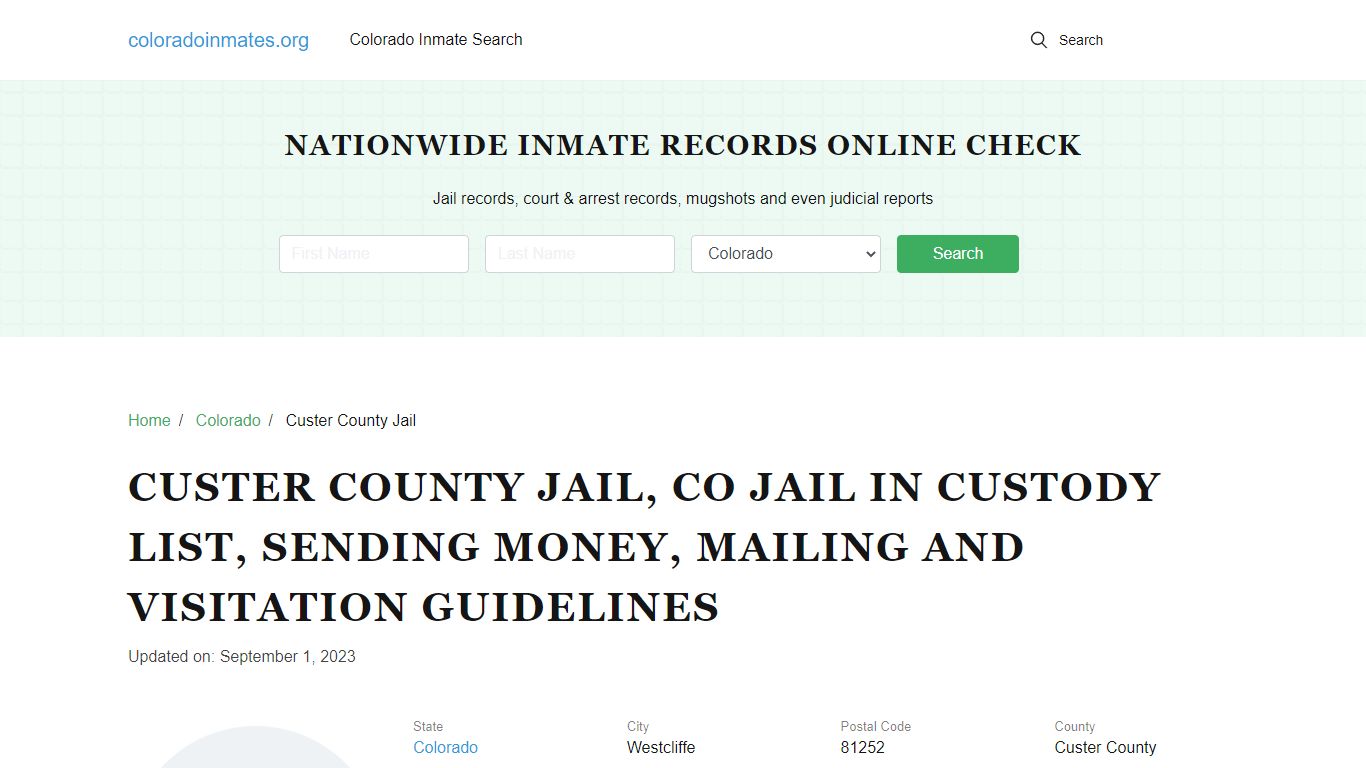 Custer County Jail, CO: Incarcerated Inmate Search, Visitation, Contacts